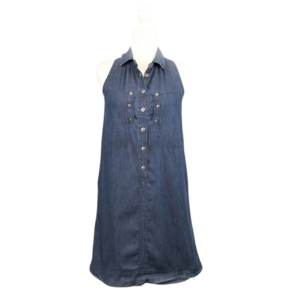 Holding Horses Anthro dark chambray sleeveless button front shirt dress size 0